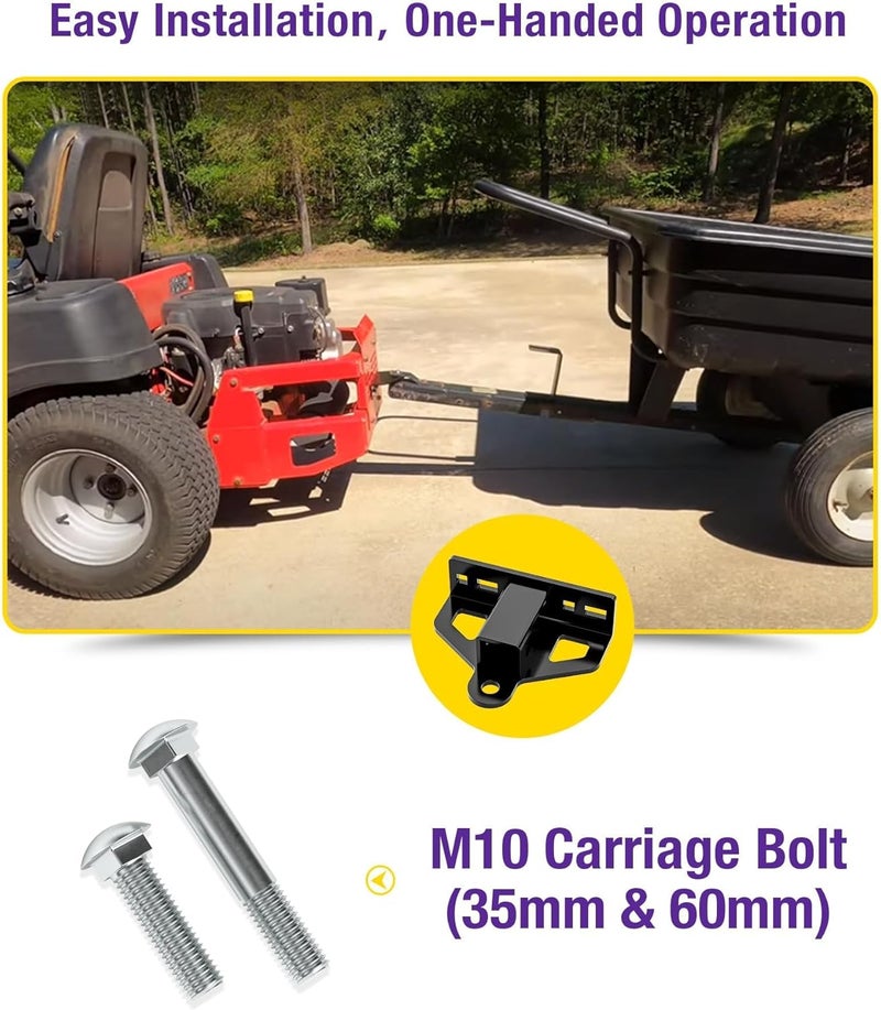 HOWBOW Zero Turn Lawn Mower Hitch with 1-1/4" Receiver, 6mm Thicker Heavy Duty Steel Trailer Receiver Hitch, Universal Upgrade 1-1/4 Hitch Receiver with Versatile Chain Slot and Carriage Bolt Hardware - Image 5